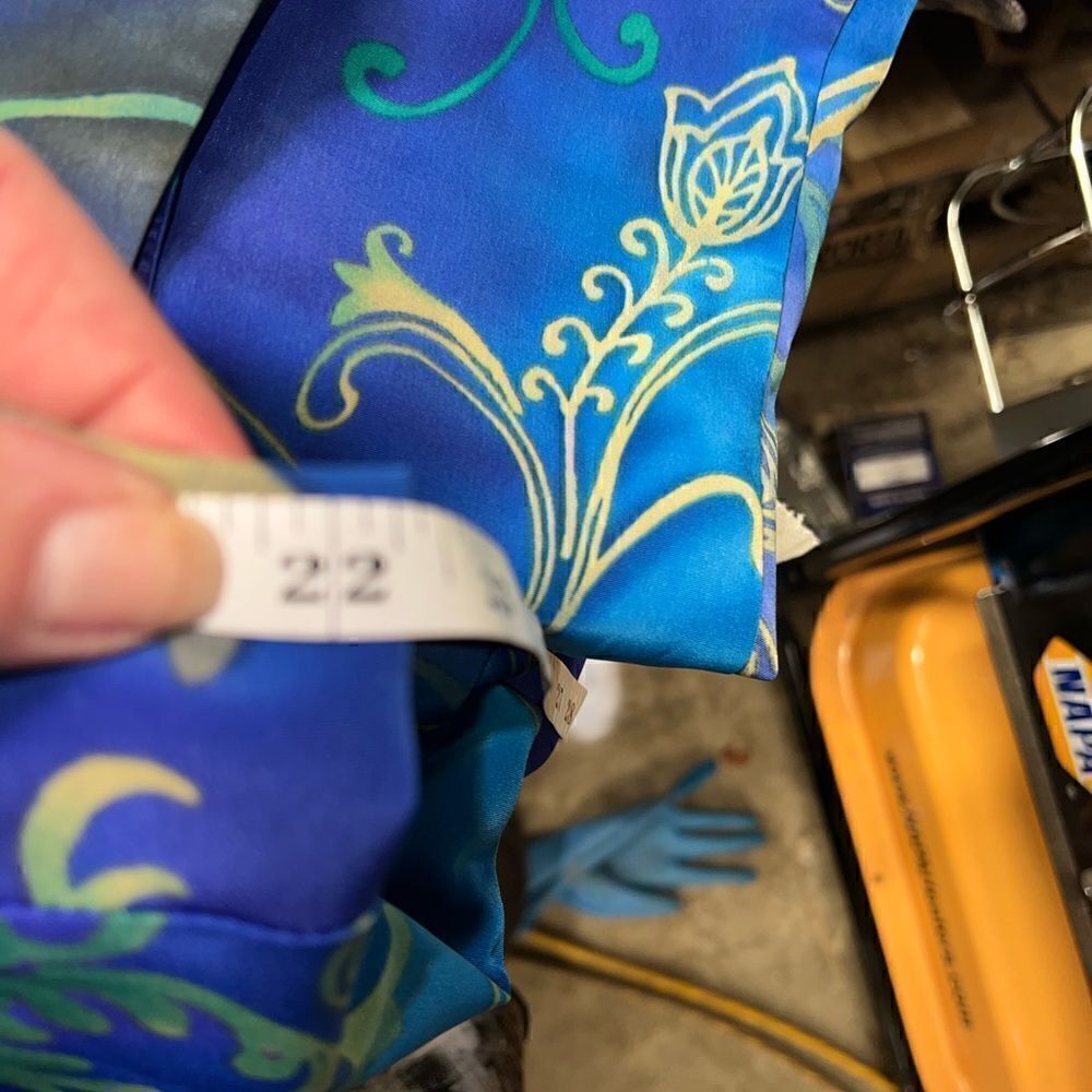 Vintage Koret sheath lined maxi dress shades of blue with gold accent floral - Picture 7 of 8